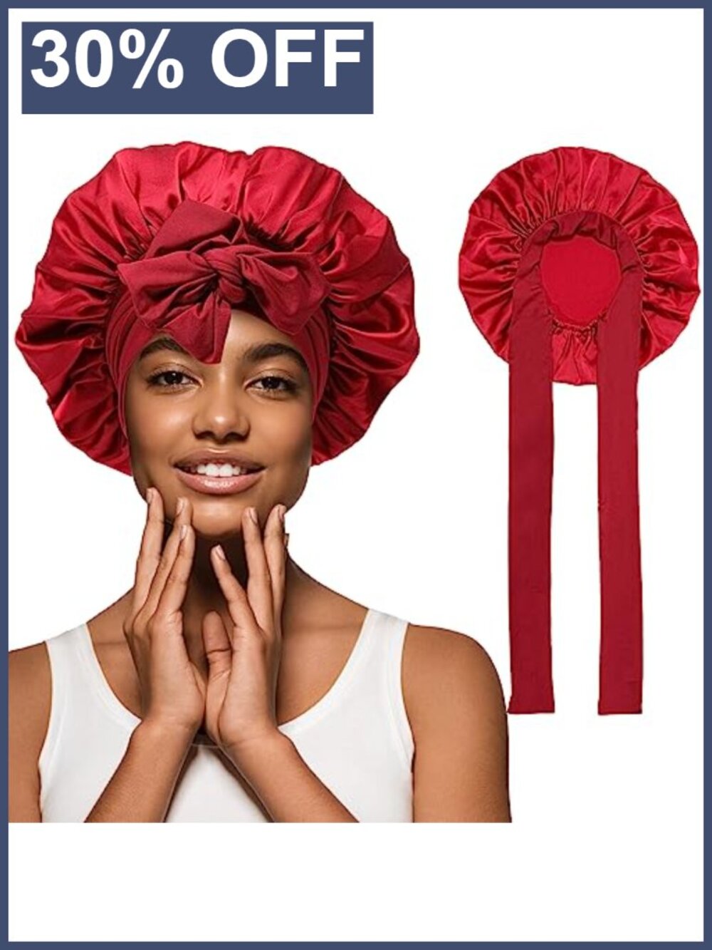 Satin Sleep Bonnet Tie-Band Wide Band Hair Wrap for Curly Hair